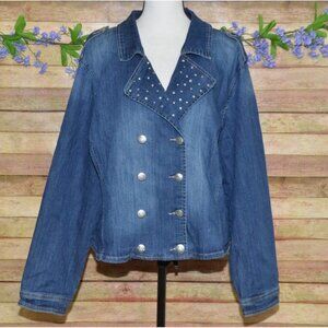 Ashley Stewart Women's Studded Military Denim Jean Jacket Plus Size 22W 24W